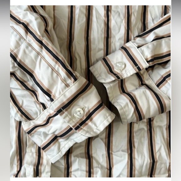 Frank & Eileen - The Barry Button Down Shirt in cream with camel stripe - Picture 14 of 15